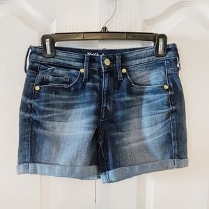 Mossimo High Rise Midi Jeans Shorts Size 0 25 Waist Dark Wash
